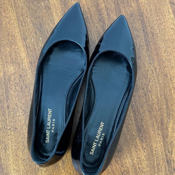 Saint Laurent Paris Black Patent Leather Pointed Toe Ballet Flats - Picture 13 of 13
